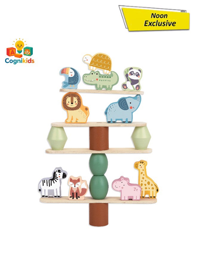 COGNIKIDS Stacking Animals Toy for Toddlers – Wooden Animal Stacker Puzzle – Colorful Montessori Educational Toy for Fine Motor Skills, Spatial Reasoning & Imaginative Play - Image 1