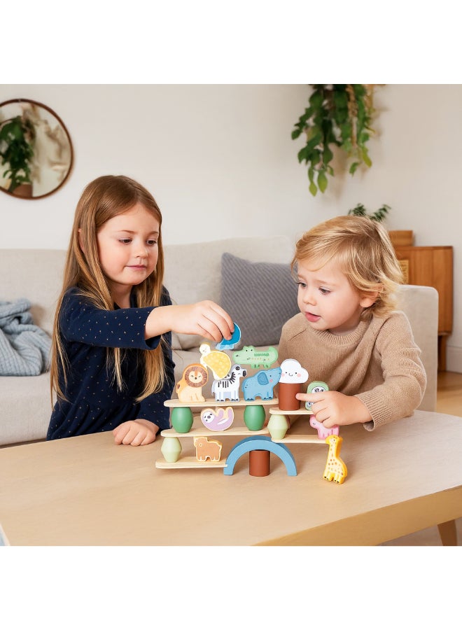 Stacking Animals Toy for Toddlers – Wooden Animal Stacker Puzzle – Colorful Montessori Educational Toy for Fine Motor Skills, Spatial Reasoning & Imaginative Play