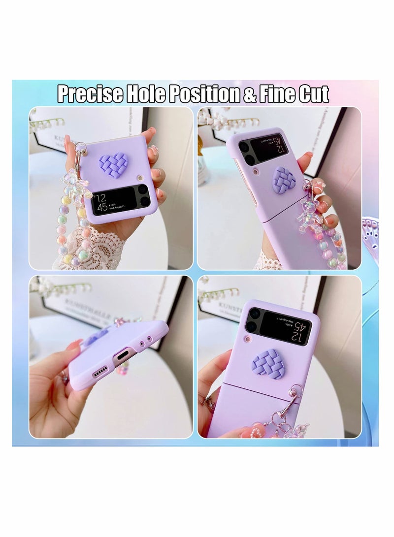 KASTWAVE Case for Samsung Z Flip 4 with Strap, Case with Wrist Strap, Fit for Hard PC Z Flip 4 Phone Case with Heart Bear Anti-Scratch Anti-Fingerprint Protective Case for Samsung Galaxy Z Flip 4 - Pink - Image 5