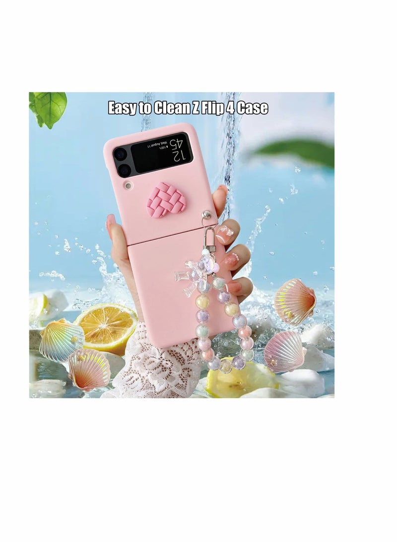 KASTWAVE Case for Samsung Z Flip 4 with Strap, Case with Wrist Strap, Fit for Hard PC Z Flip 4 Phone Case with Heart Bear Anti-Scratch Anti-Fingerprint Protective Case for Samsung Galaxy Z Flip 4 - Pink - Image 4