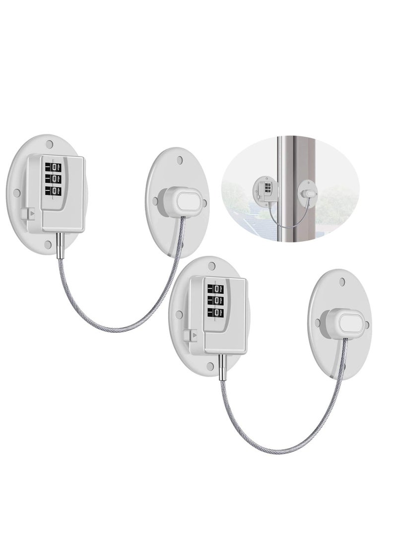 Drawer Protection Lock, 2 Pieces Child Resistant Combination Lock Cable Lock Home Accessories for Cabinets, Closets, Drawers, Windows, Refrigerator (White) - Image 1