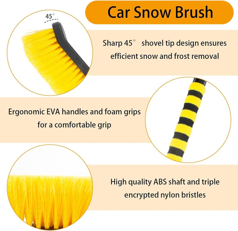 ecocstm Snow Brush and Detachable Ice Scraper, Snow Brush for Car Windshield with Foam Grip and 45° acute angle Brush Head, 25.5" Snow Brush with Ice Scrapers for Christmas Car, Cars, Trucks, SUVs (Orange) - Image 4