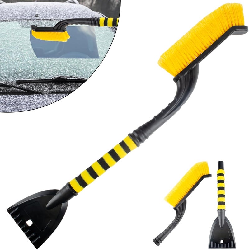 ecocstm Snow Brush and Detachable Ice Scraper, Snow Brush for Car Windshield with Foam Grip and 45° acute angle Brush Head, 25.5" Snow Brush with Ice Scrapers for Christmas Car, Cars, Trucks, SUVs (Orange) - Image 1