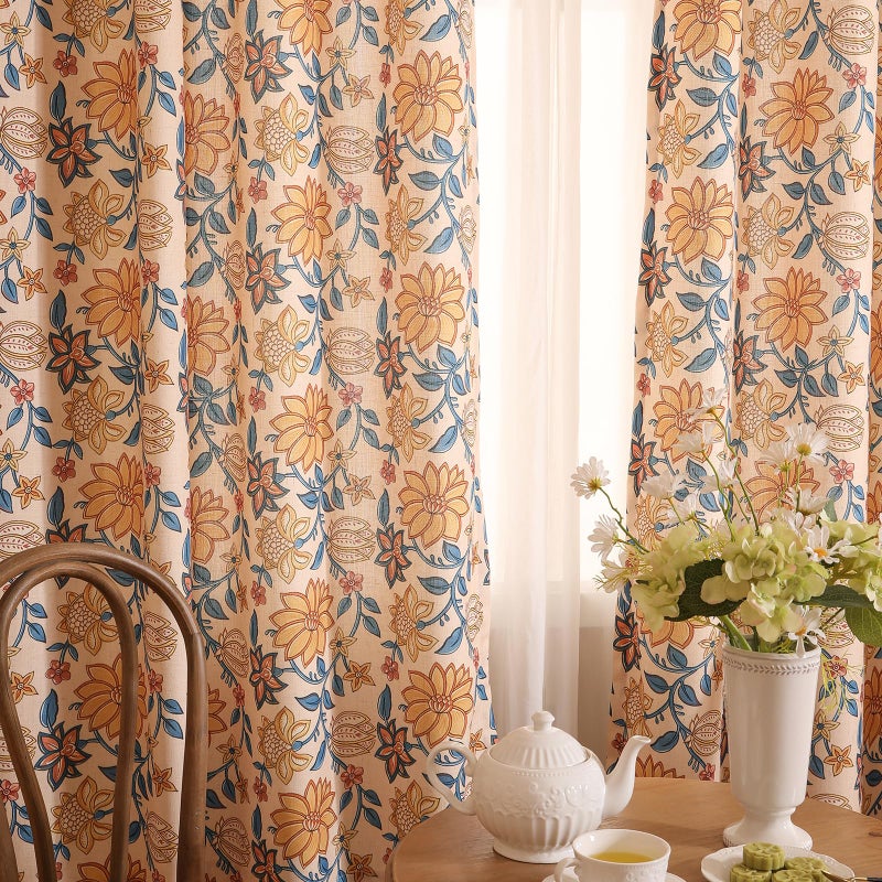 ISAENNE Vintage Linen Orange Curtains with Grommets,Semi Blackout Western Cottage Home Decor Curtain for Kitchen Bedroom Living Room Windows,2 Panels 65 Inches Wide by 63 Inches Long -Estevan B - Image 2