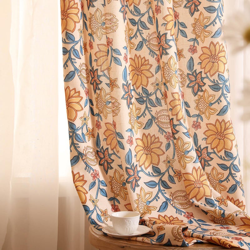 ISAENNE Vintage Linen Orange Curtains with Grommets,Semi Blackout Western Cottage Home Decor Curtain for Kitchen Bedroom Living Room Windows,2 Panels 65 Inches Wide by 63 Inches Long -Estevan B - Image 5
