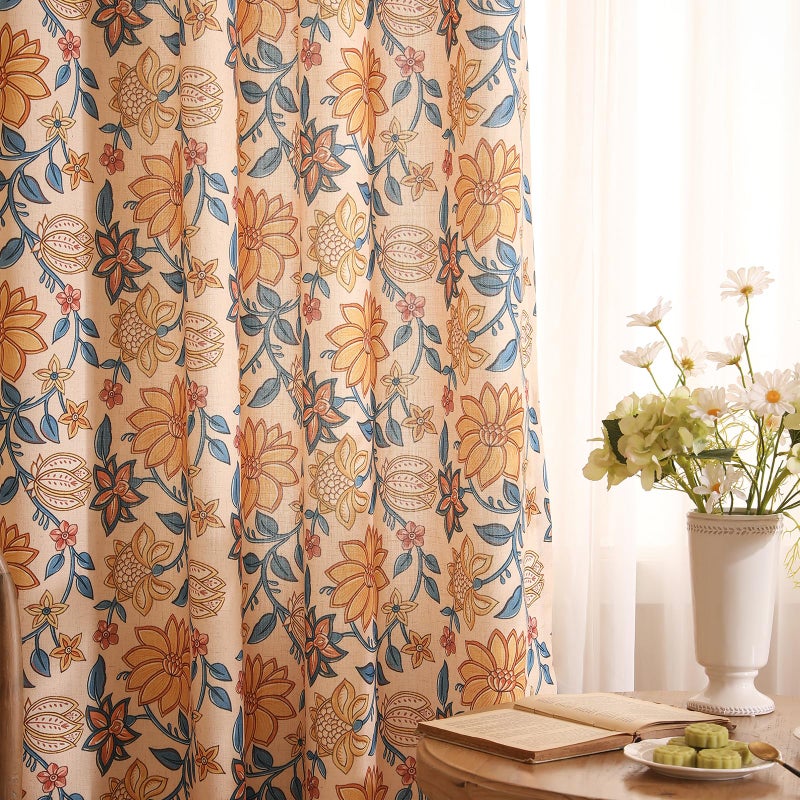 ISAENNE Vintage Linen Orange Curtains with Grommets,Semi Blackout Western Cottage Home Decor Curtain for Kitchen Bedroom Living Room Windows,2 Panels 65 Inches Wide by 63 Inches Long -Estevan B - Image 1