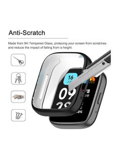 SYOSI Screen Protector, Compatible for Xiaomi Redmi Watch 3, Watch 3 Active, Full Coverage Plated Watch Protective Cover Case with Tempered Glass Bumper Shell Cover, 2 Pcs, Black+Transparent  - Image 4