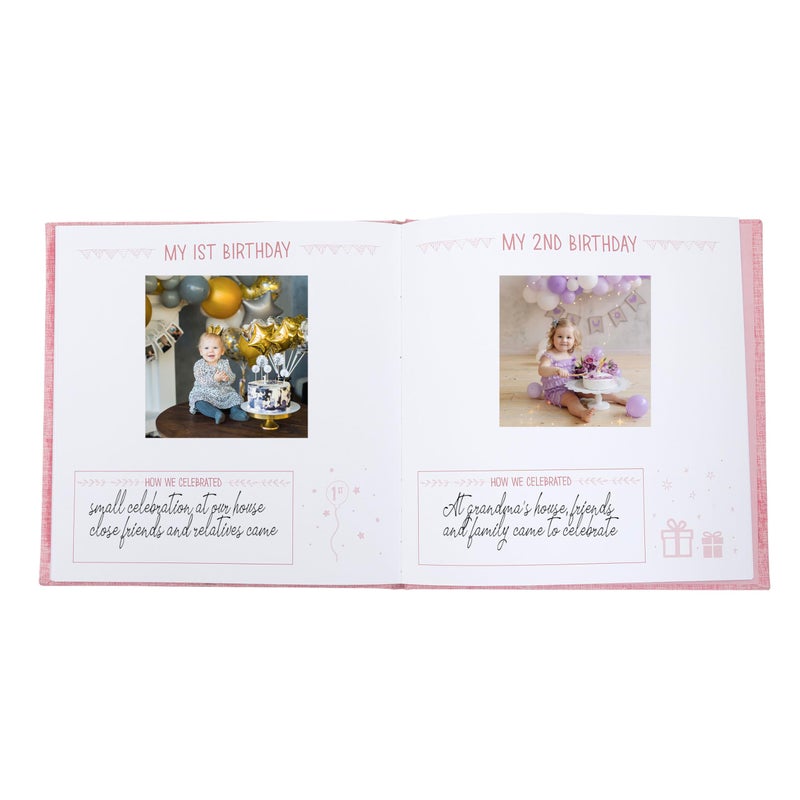 Kate & Milo Linen Baby Book, First 5 Years Memory Book, Newborn Milestone Journal, Baby Girl Keepsake, Blush Pink - Image 2