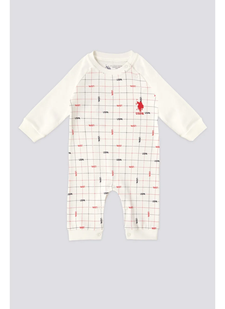 يو اس بولو اسن Licensed Plaid Cream Baby Boy Jumpsuit