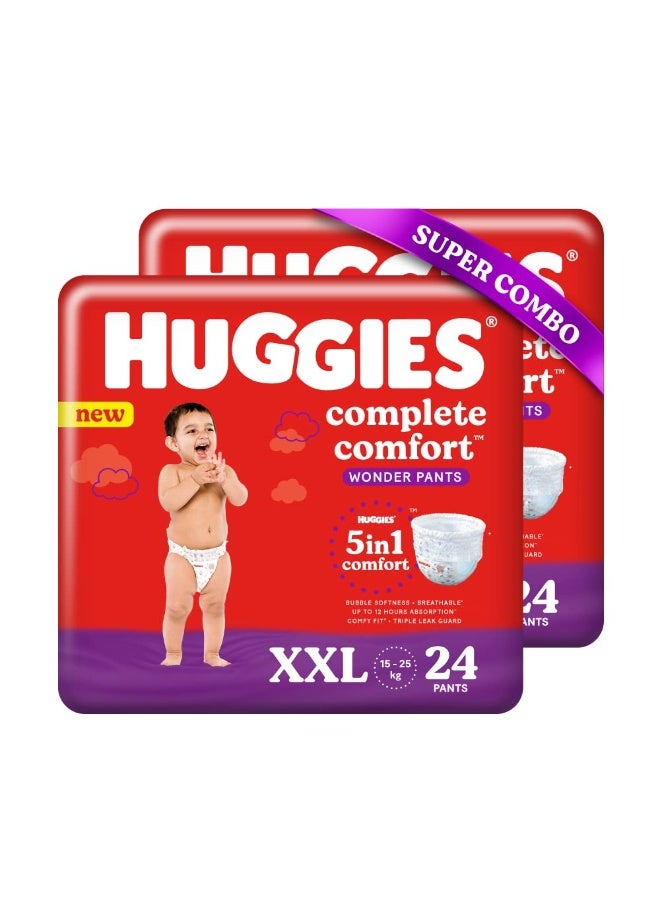 Huggies Complete Comfort Wonder Pants, Double Extra Large (XXL) Size Baby Diaper Pants, Combo Pack of 2, 24 count Per Pack, (48 count) & Mamaearth Deeply nourishing natural baby wash (400 ml, 0-5 Yrs) - Image 4