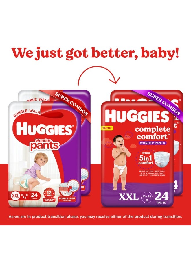 Huggies Complete Comfort Wonder Pants, Double Extra Large (XXL) Size Baby Diaper Pants, Combo Pack of 2, 24 count Per Pack, (48 count) & Mamaearth Deeply nourishing natural baby wash (400 ml, 0-5 Yrs) - Image 2