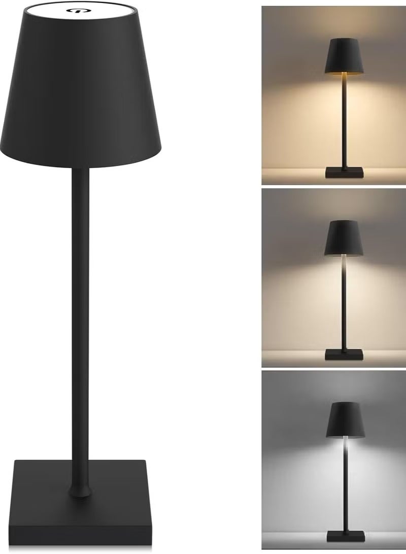 Wireless LED Table Lamp for Office with Rechargeable Battery, Modern Portable Table Lamp for Restaurant/Dinner/Bedroom/Outdoor Use, Waterproof, Black Color - Image 1
