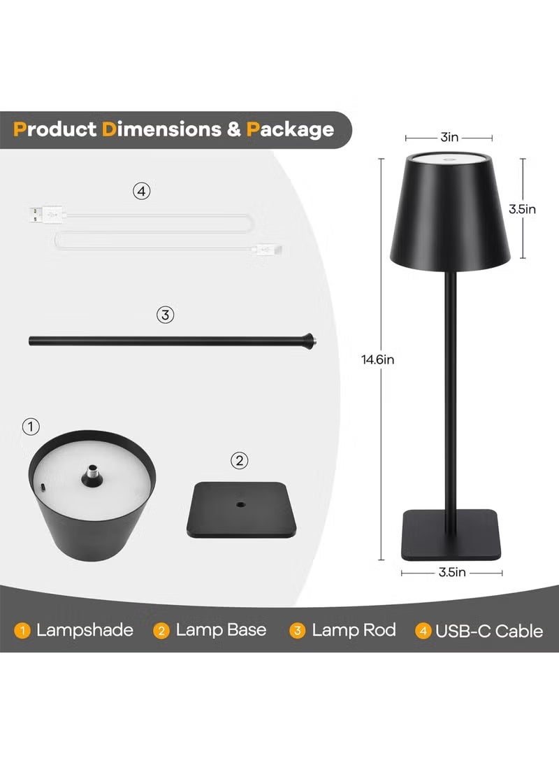 Wireless LED Table Lamp for Office with Rechargeable Battery, Modern Portable Table Lamp for Restaurant/Dinner/Bedroom/Outdoor Use, Waterproof, Black Color - Image 2