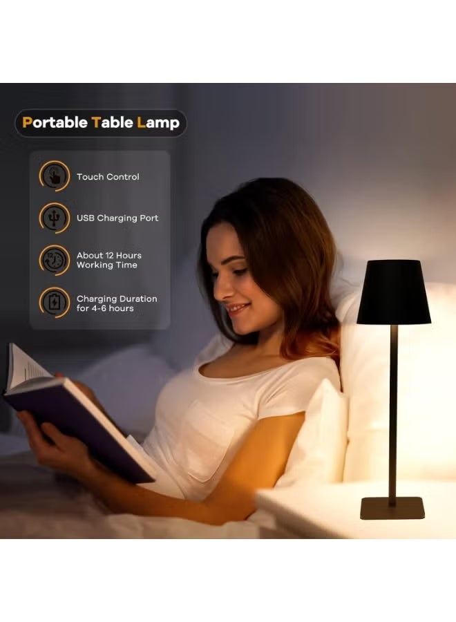 Wireless LED Table Lamp for Office with Rechargeable Battery, Modern Portable Table Lamp for Restaurant/Dinner/Bedroom/Outdoor Use, Waterproof, Black Color - Image 5
