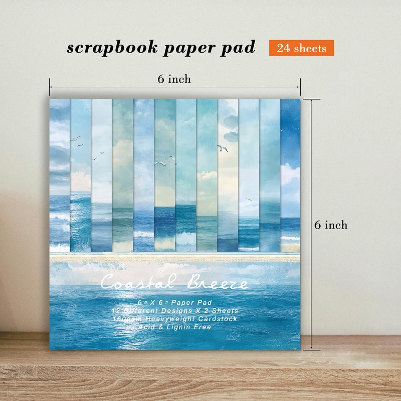 EAMOTOL Blue Sea Scrapbooking Paper Pad - 24 Sheets 6-inch Aesthetic Patterned Decorative Collage Decoupage for Wrapping Folded Cardstock Supplies Gift Cardstock DIY Crafts Scrapbook Photo Album - Image 3