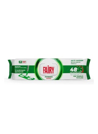 Fairy Power Wipes Mop Compatible Floor Cleaning Towel 50 Sheets | White Soap | White Vinegar & Carbonate | 48 Hours Cleaning Effect | Traceless Formula