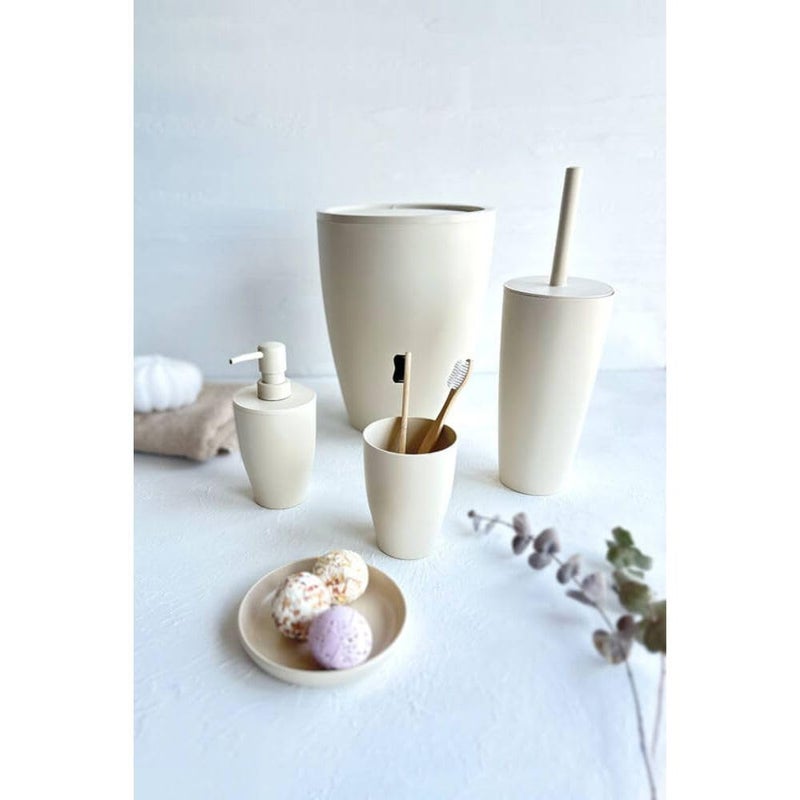 Pure Plastic Bathroom Accessory Set, Consist of 5 Pieces(Basket 7.5 Liter, Soap Dispenser, Soap Holder, Toilet Brush, Toothbrush Holder) (Beige) - Image 2
