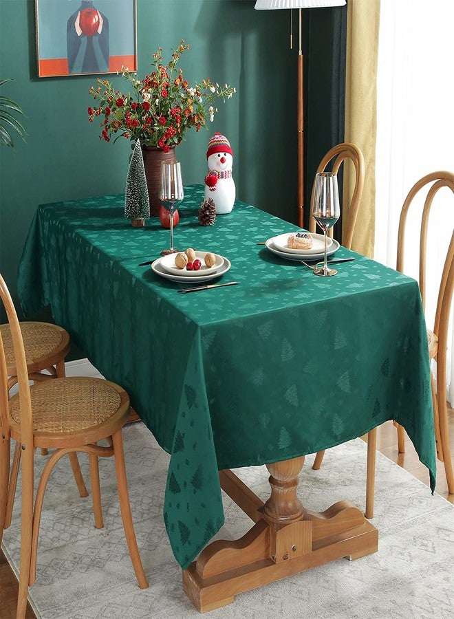 SASTYBALE Christmas Tablecloth Rectangle, Jacquard Table Cloth Spillproof and Wrinkle Resistant with Christmas Trees for Dining Room & Holiday Decoration (Green, Rectangle/Oblong, 60" x 102" (8-10 Seats)) - Image 1
