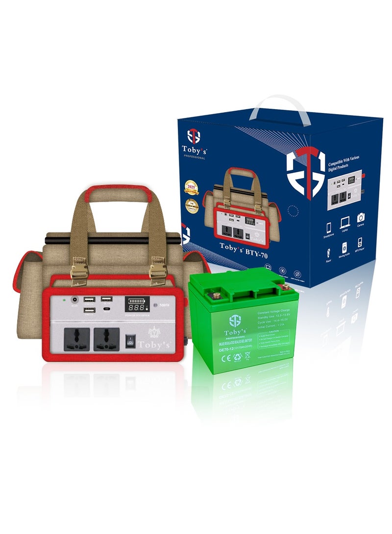 Toby's BTY-70 Battery 55000mAh Power, Rechargeable Battery With 500Watts Power Inverter  with small lamp and COB light Best For Camping and outdoor activities - Image 1