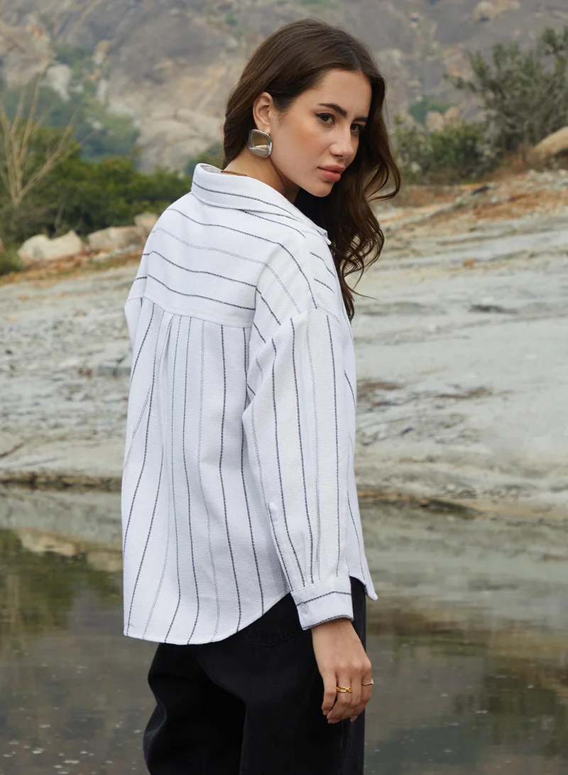 Pinacolada  Women's Daisy White Woven Stripe Oversized Shirt for Women | Best Price UAE