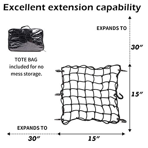 JCHL 15"x15" Motorcycle Cargo Net Stretches to 30"x30" with 6 Hooks 2''x2'' Mesh for Motorcycle Motorbike Bikes - Image 2