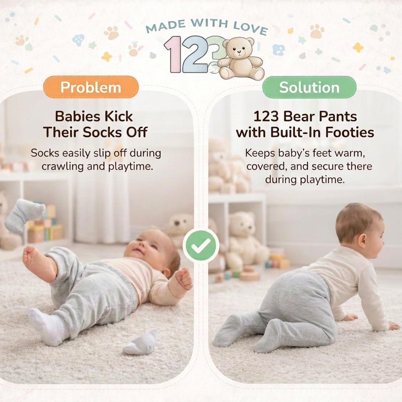 123 Bear Baby Soft Cotton Spandex Pants with Feet Multipack (Pink A 4pk, Newborn) - Image 4