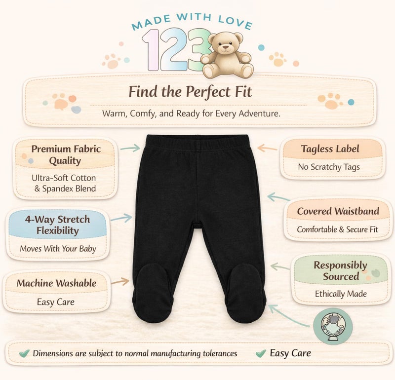 123 Bear Baby Soft Cotton Spandex Pants with Feet Multipack (Pink A 4pk, Newborn) - Image 2