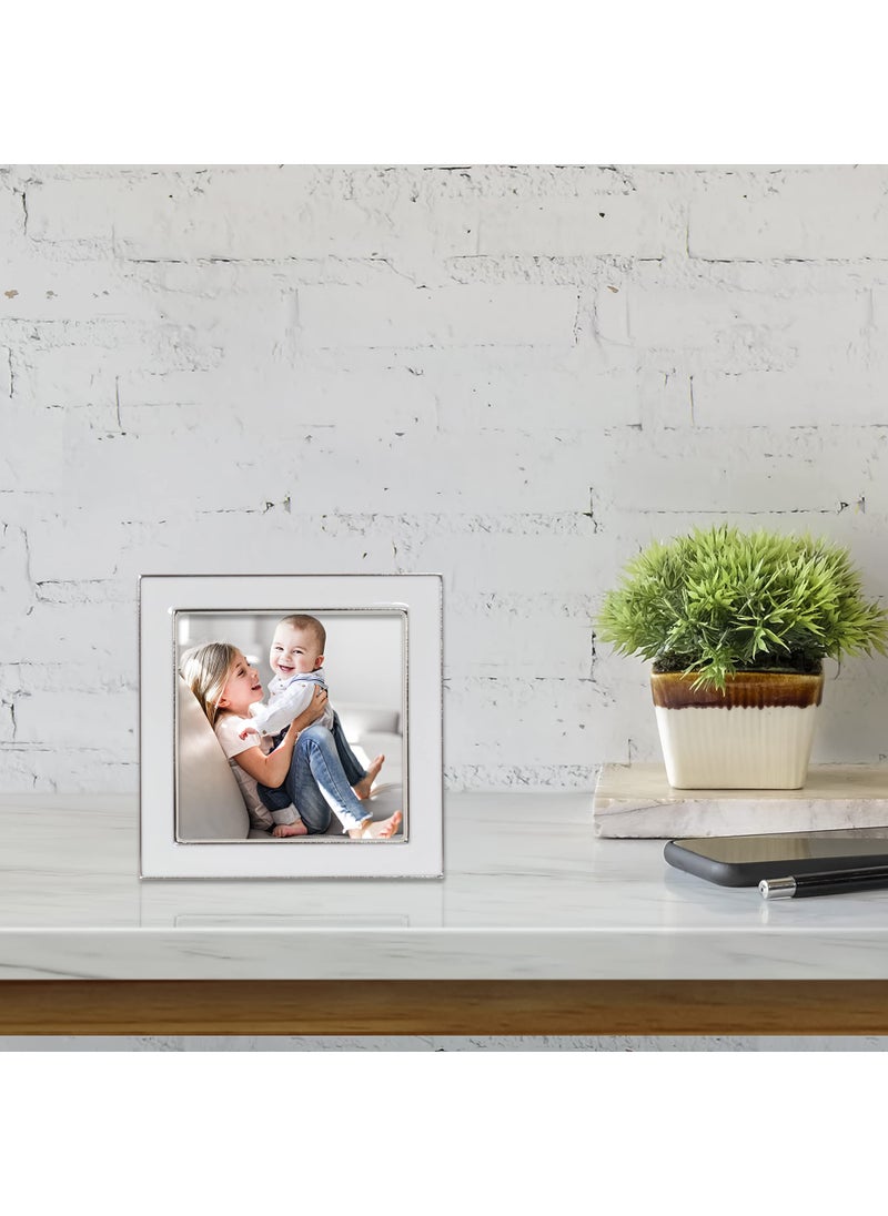 Lawrence Frames 4x4 Silver Metal and White Enamel Picture Frame  - Image 3