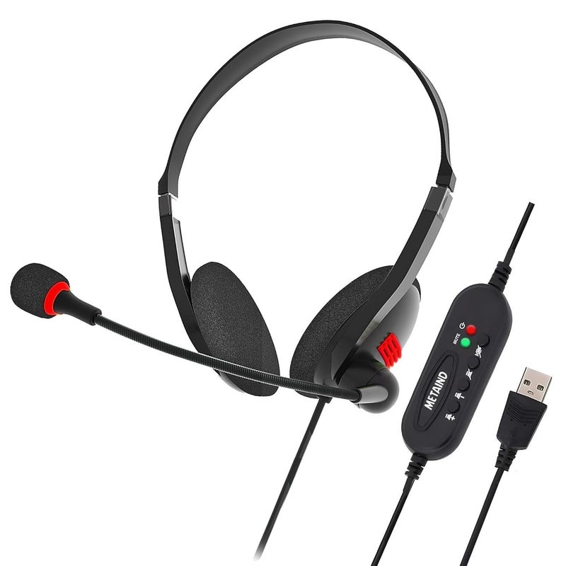 Metaind USB Headphone with Noise-Canceling Mic | Ideal for Teams, Zoom, Office & Call Center Use | Comfortable Wired Headset for PC & Laptop | Model: Meta_MT440 (Black) - Image 1