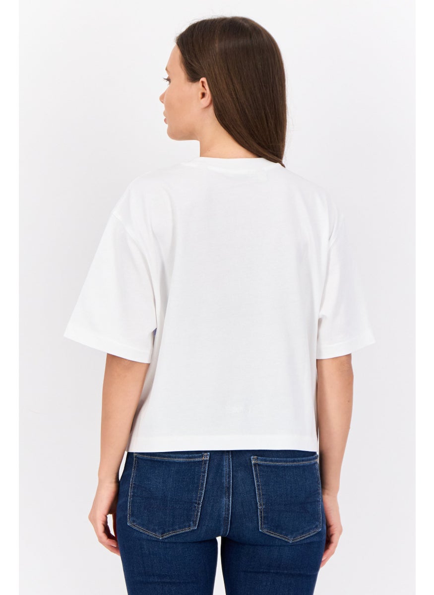 ESPRIT Women Crew Neck Short Sleeves Graphic Crop Top, White  - Image 3