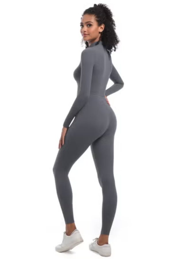 RedMapleTEK European And American Half-Zip Tight Solid Color High Elastic Long Yoga Suit Fitness Running Sports Jumpsuit - Image 4