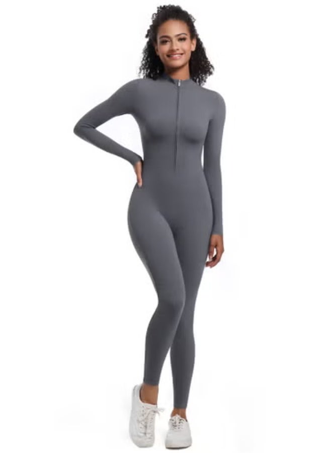 RedMapleTEK European And American Half-Zip Tight Solid Color High Elastic Long Yoga Suit Fitness Running Sports Jumpsuit - Image 3