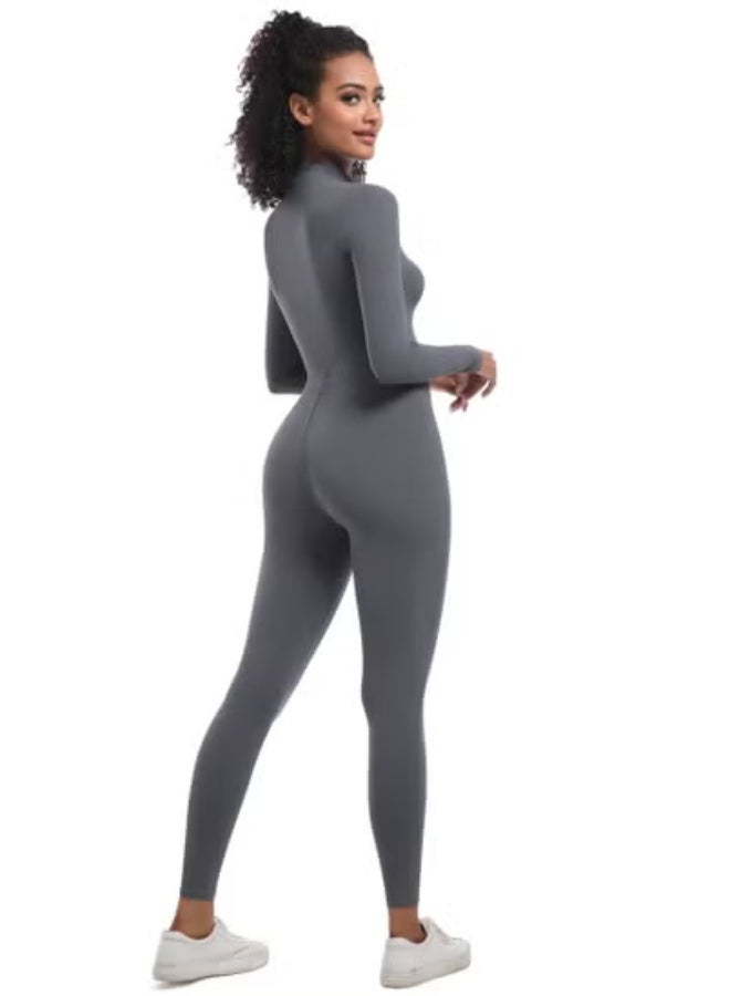RedMapleTEK European And American Half-Zip Tight Solid Color High Elastic Long Yoga Suit Fitness Running Sports Jumpsuit - Image 2