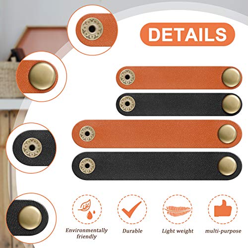 Weewooday 52 Pieces PU Leather Cable Straps, Earbud Cord Organizer, PU Leather Handmade Portable USB Cord Holder, Earphone Cable Tie Cable Management, for Travel, Home, School, Office (Black, Brown) - Image 3