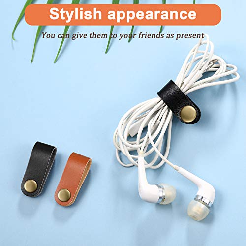 Weewooday 52 Pieces PU Leather Cable Straps, Earbud Cord Organizer, PU Leather Handmade Portable USB Cord Holder, Earphone Cable Tie Cable Management, for Travel, Home, School, Office (Black, Brown) - Image 5