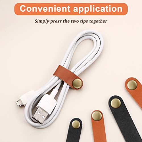 Weewooday 52 Pieces PU Leather Cable Straps, Earbud Cord Organizer, PU Leather Handmade Portable USB Cord Holder, Earphone Cable Tie Cable Management, for Travel, Home, School, Office (Black, Brown) - Image 4