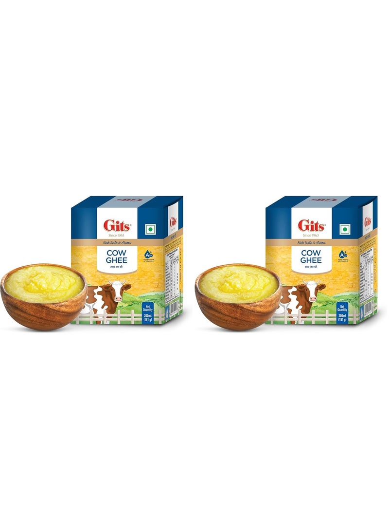 Gits Cow Ghee 200 ml Carton | Pack of 2 | Aroma in every drop |Pure Veg, Pure Cow Ghee, Desi Ghee, No preservatives | Rich Taste & Aroma | Good source of Vitamin A, Delicious, Healthy & Nutritious | Good for Digestion, Heart, Skin and Hair | Homemade taste - Image 1
