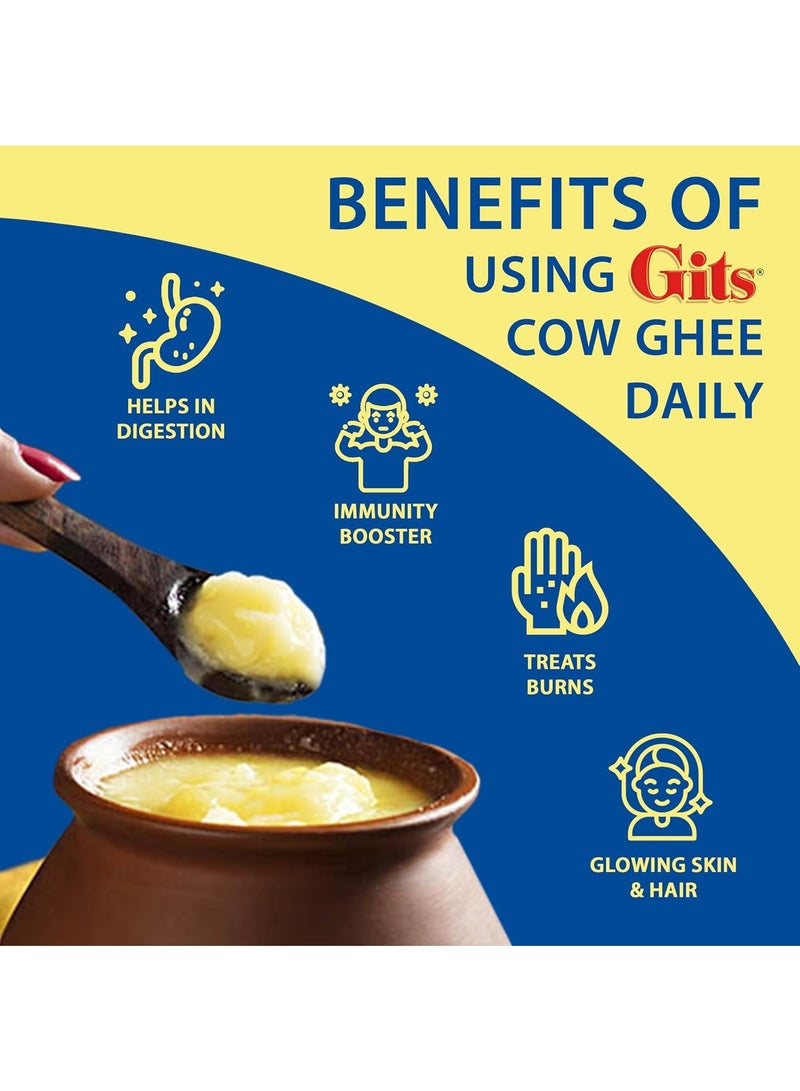 Gits Cow Ghee 200 ml Carton | Pack of 2 | Aroma in every drop |Pure Veg, Pure Cow Ghee, Desi Ghee, No preservatives | Rich Taste & Aroma | Good source of Vitamin A, Delicious, Healthy & Nutritious | Good for Digestion, Heart, Skin and Hair | Homemade taste - Image 2