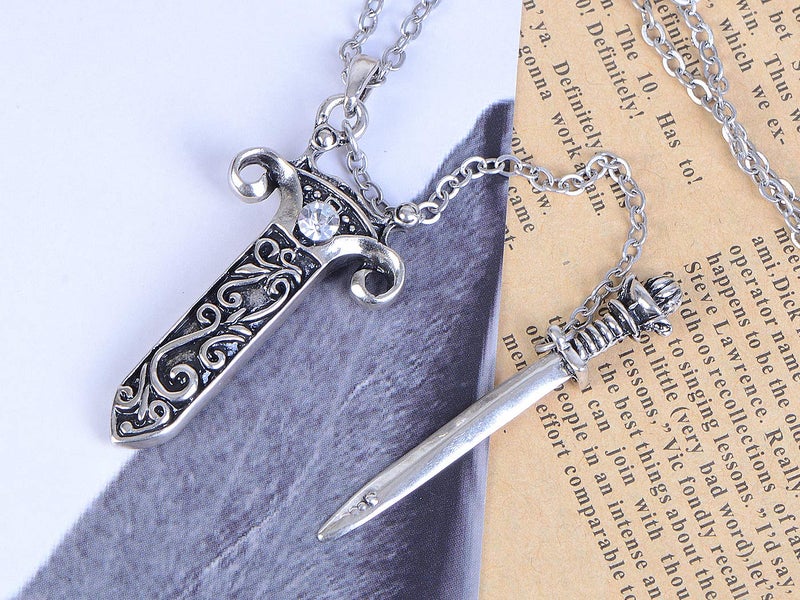 Alilang Antique Fantasy Medieval Renaissance Removable Scabbard Rune Sword Dagger Pendant Necklace - Image 2