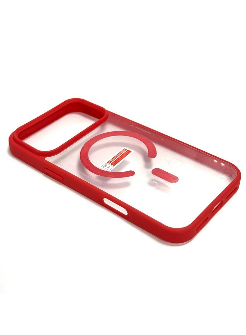 جراب مغناطيسي لهاتف iPhone 17 Pro، متوافق مع MagSafe، غطاء فاخر مطلي، جراب هاتف واقي مقاوم للصدمات من مادة TPU الناعمة الشفافة، (أحمر).