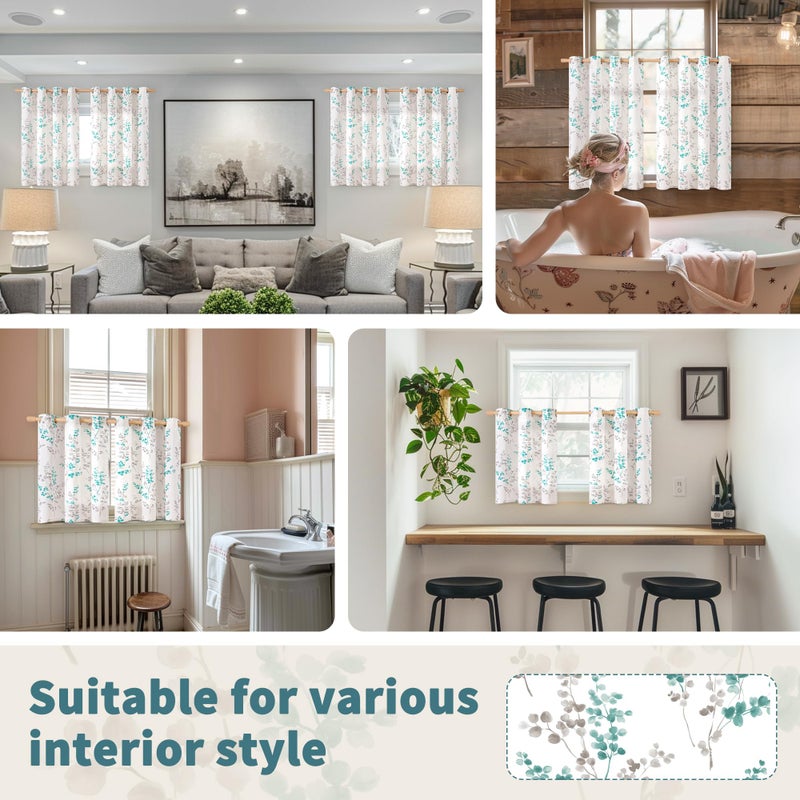 BGment Short Linen Curtains for Small Window 45 Inch Length 2 Panels, Boho Light Filtering Privacy Curtains for Farmhouse Bedroom Basement Bathroom, Cottage Leaf Design, Each 42 Inch Wide, Navy - Image 2