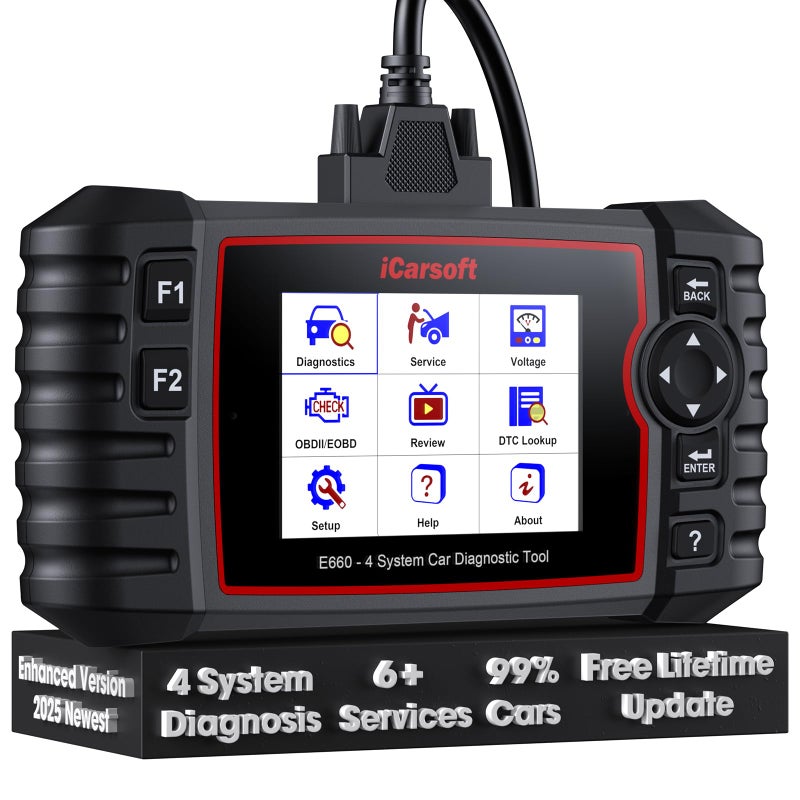 iCarsoft E660 2025 Version 4 Systems OBD2 Scanner ABS SRS Engine Transmission Car Code Reader with 6 Reset Service Clear Fault Codes Battery Test Diagnostic Scan Tools Lifetime Free Upgrade