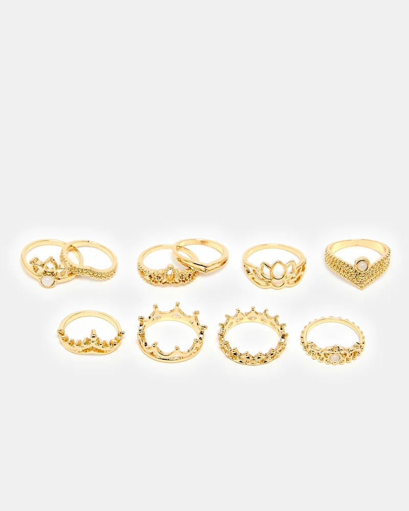 REDTAG Women Gold Ring Set (10 Piece)