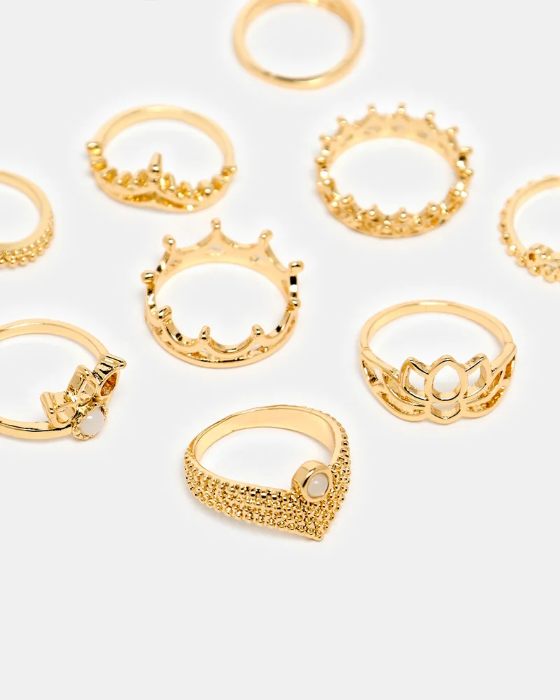 REDTAG Women Gold Ring Set (10 Piece)