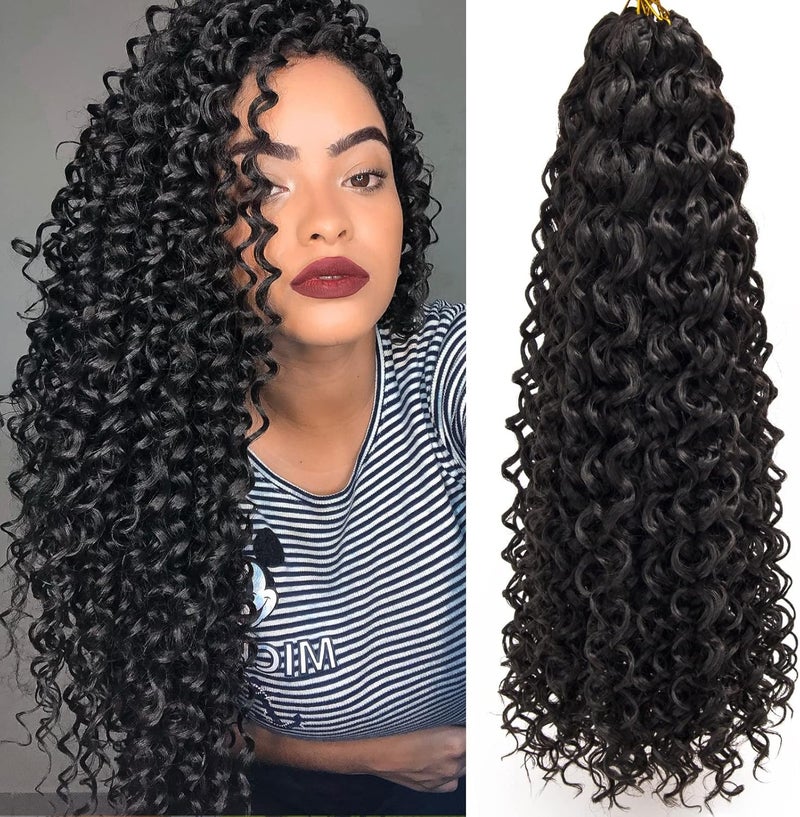 QRHSUKA شعر محبوك بنمط GoGo Curl للنساء، بتموجات مائية وشعر بشري مموج، إضافات شعر صناعية (طول 22 بوصة، عبوة تحتوي على 6 قطعات)، اللون الأسود الطبيعي - Image 1