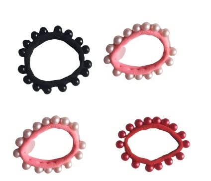 advancedestore Hair Ties with Pearls Elastic Ponytail Holders Imitation Pearls Hair Accessories Hair Band Hair Wrap Around for Thick Heavy and Curly Hair No Damage Multi Colors pack of 4moq