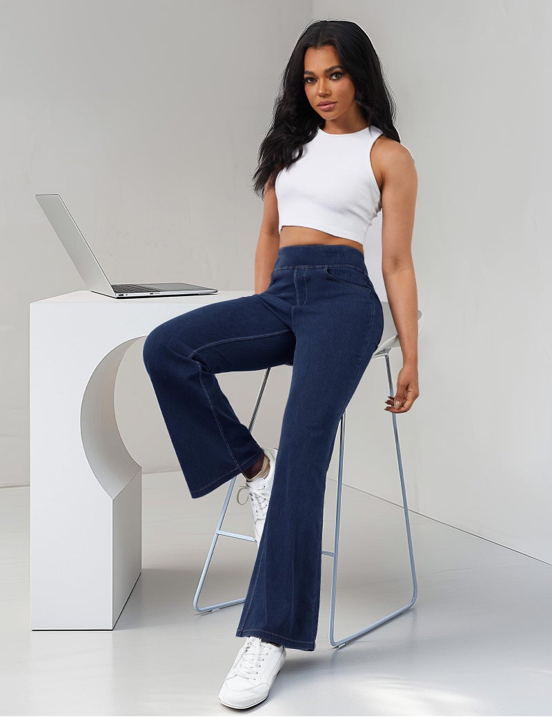AVAMO Stretchy Flare Jeans for Women High Waisted Pull On Bell Bottom Jeans Trendy Elastic Tummy Control Denim Pants - Image 3