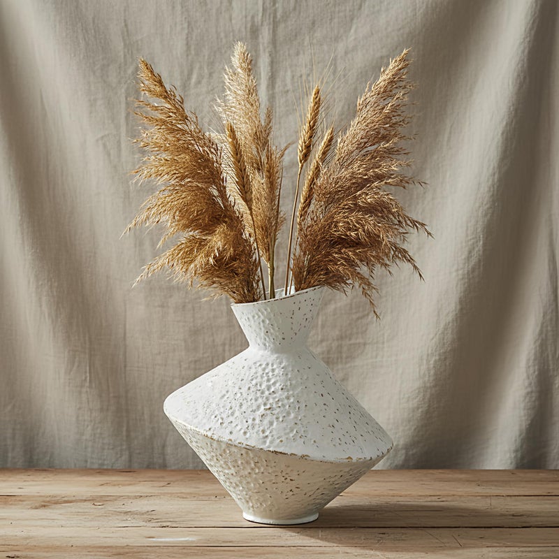 SECHUDO Cast Iron Decorative Vase, Dried Flower Rustic Vases, Wabi Sabi Vase for Modern Home Decor, Living Room, Shelf Decor, Enterway, Wedding, Office, Table, Bedroom, Kitchen, 8.86" H (White) - Image 1