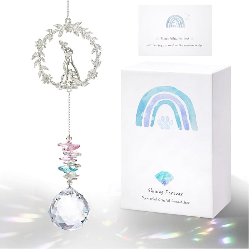AMETHUARTZ Dog Memorial Suncatcher - Loss of Dog Sympathy Gift, Pet Loss Bereavement Gift, Thoughtful Dogs Passing Away Remembrance, Pet Memory Rainbow Bridge Crystal Sun Catchers - Image 1