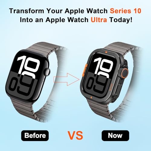 Suphart Metal Bumper Cover Compatible with Apple Watch Series 11/10 Case 46mm, [Turn 46mm into Ultra Look] Rugged Shockproof Protector with Back Frame for iWatch 46mm, Black - Image 4